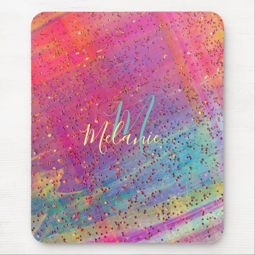 Personalized sparkly Colorful Gold Glitter  Mouse Pad