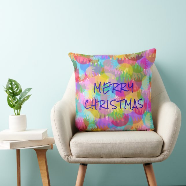PERSONALIZED SPARKLY COLOURED MERRY CHRISTMAS 20 THROW PILLOW (Chair)