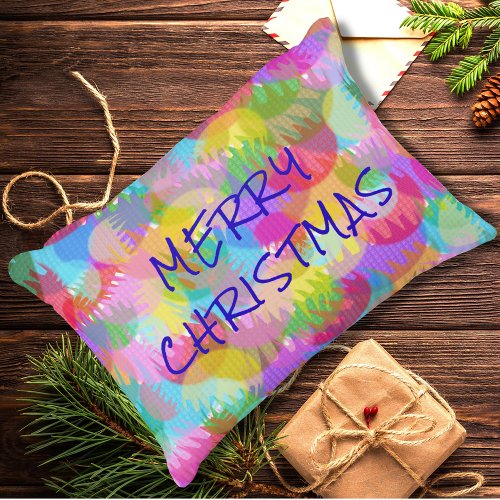 PERSONALIZED SPARKLY COLOURED MERRY CHRISTMAS ACCENT PILLOW