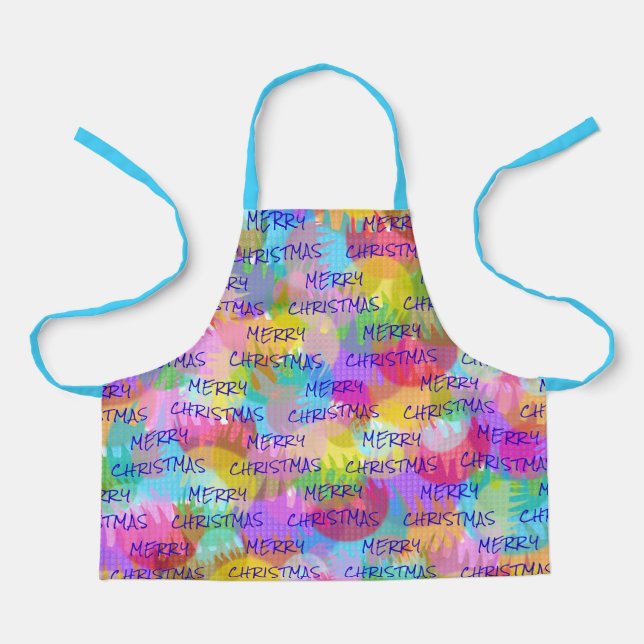 PERSONALIZED SPARKLY COLOURED MERRY CHRISTMAS APRON (Front)
