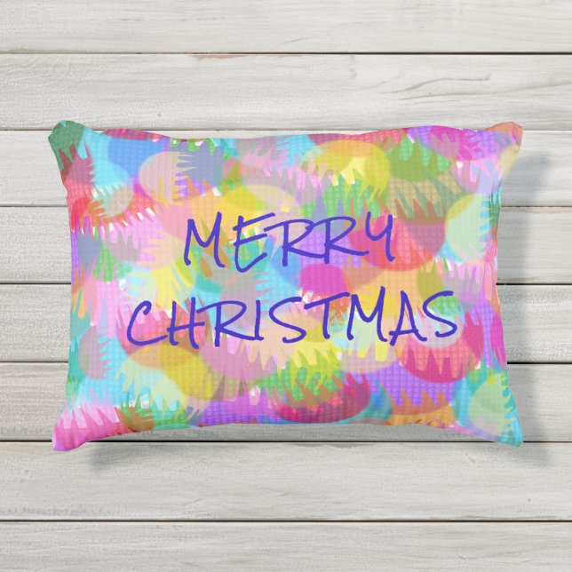 PERSONALIZED SPARKLY COLOURED MERRY CHRISTMAS OUTDOOR PILLOW (Front)