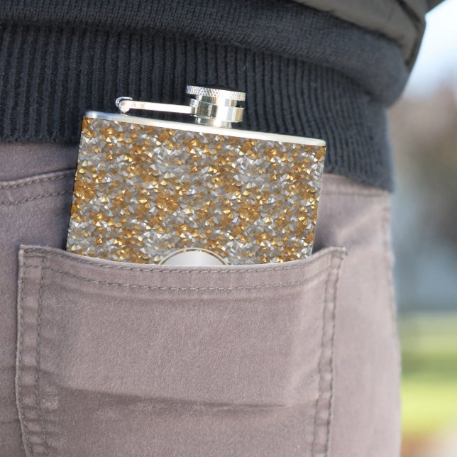 Personalized Sparkly Decorative Silver Gold Flask (In Situ)