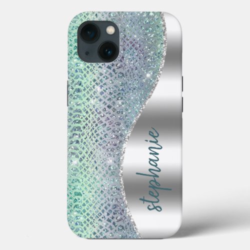 Personalized Sparkly Diamond Snakeskin iPhone 13 Case