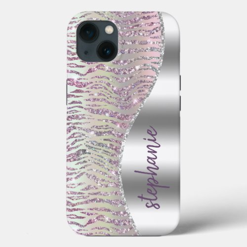 Personalized Sparkly Pink Diamond Tiger Stripes iPhone 13 Case