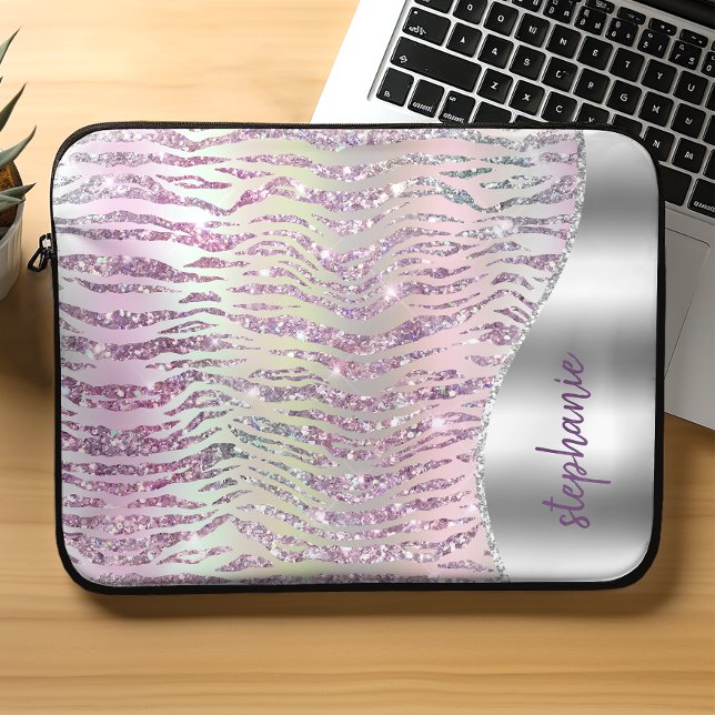 Personalized Sparkly Pink Diamond Tiger Stripes Laptop Sleeve (Creator Uploaded)