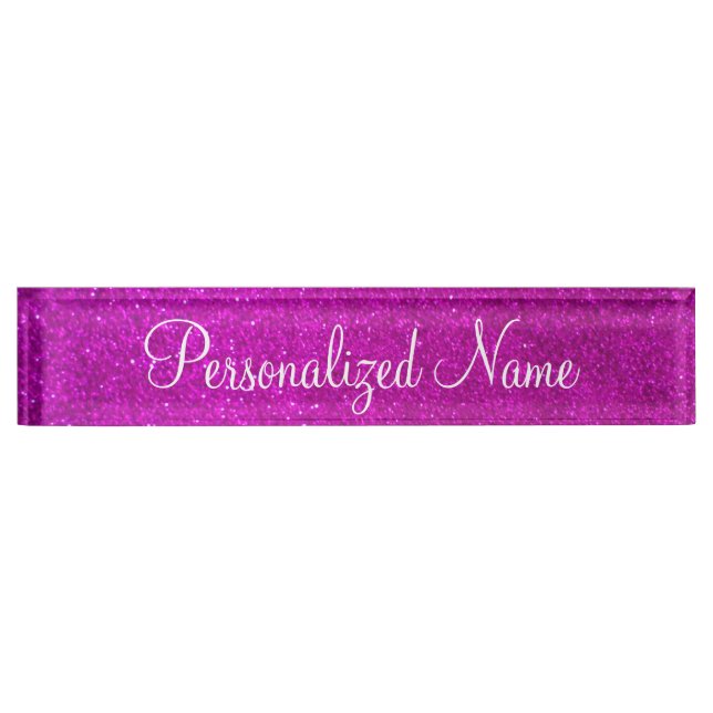 Personalized sparkly pink glitter desk nameplate (Front)