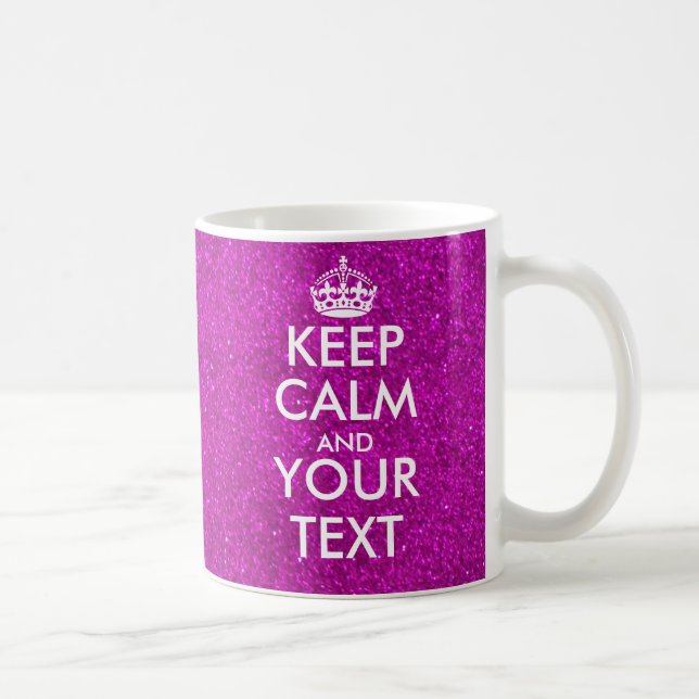 Personalized sparkly pink glitter Keep Calm Mug (Right)