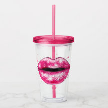 Personalized Sparkly Pink Love Lips Acrylic Tumble