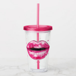 Personalized Sparkly Pink Love Lips Acrylic Tumble Tumbler