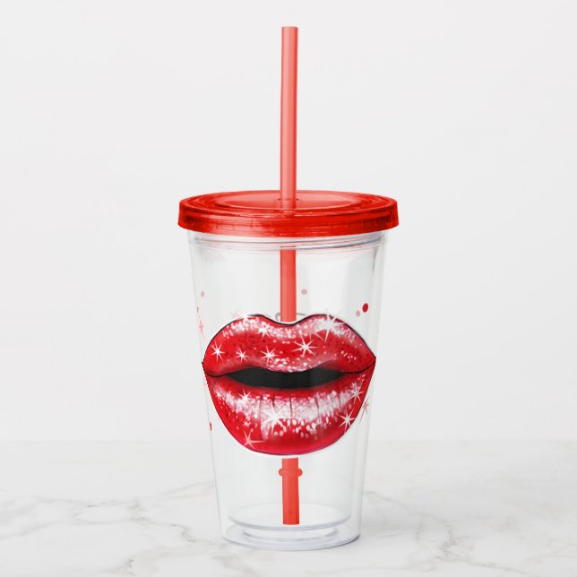 Personalized Sparkly Red Love Lips Acrylic Tumbler (Front)