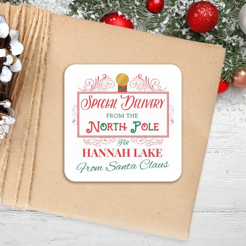 Personalized Special Delivery Christmas Square Sticker