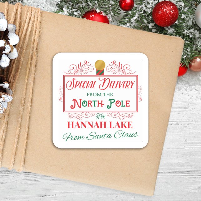 Personalized Special Delivery Christmas Square Sticker (Creator Uploaded)