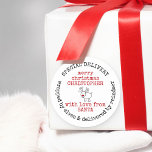 Personalized Special Delivery from Santa Classic Round Sticker<br><div class="desc">Personalized Christmas stickers for kids. Trendy typewriter typography design with doodle drawing of a red nosed reindeer. The template is set up ready for you to add your own message in the center - the sample wording reads "merry christmas [YOUR NAME] with love from SANTA". The stamp style message around...</div>