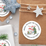 Personalized Special Delivery from Santa & Helpers Classic Round Sticker<br><div class="desc">Personalized Christmas stickers for kids with cute watercolor illustration of Santa and his helpers. The design also includes a decorated christmas tree, a sled with presents and whimsical typography. The template is set up ready for you to add your child's name so the wording will read "Special Delivery for [name]...</div>
