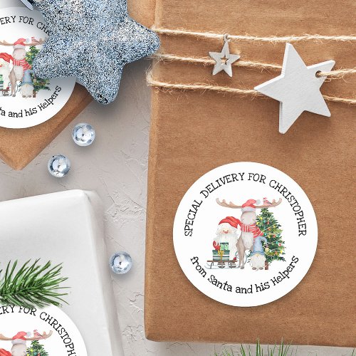 Personalized Special Delivery from Santa  Helpers Classic Round Sticker