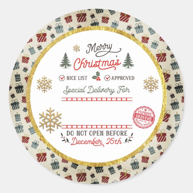 Personalized Special Delivery North Pole Santa Classic Round Sticker (Front)