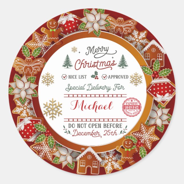Personalized Special Delivery North Pole Santa Classic Round Sticker (Front)
