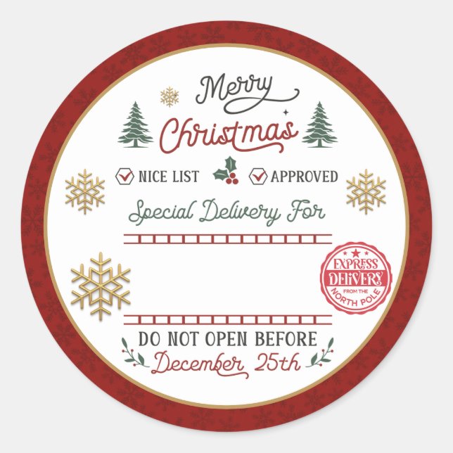 Personalized Special Delivery North Pole Santa Classic Round Sticker (Front)
