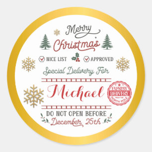 Personalized Special Delivery North Pole Santa Classic Round Sticker