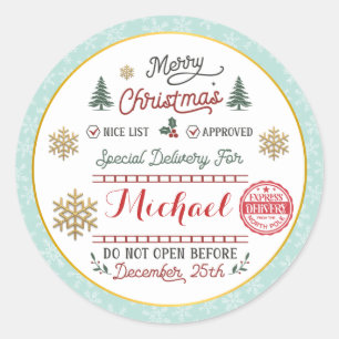 Personalized Special Delivery North Pole Santa Classic Round Sticker