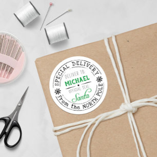 Personalized Special Delivery North Pole Santa Classic Round Sticker