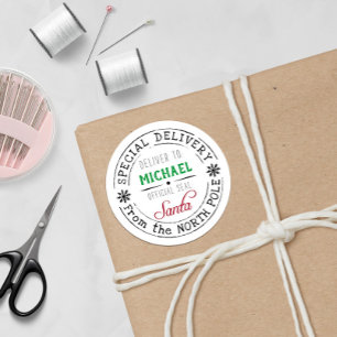Personalized Special Delivery North Pole Santa Classic Round Sticker