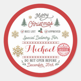 Personalized Special Delivery North Pole Santa Classic Round Sticker