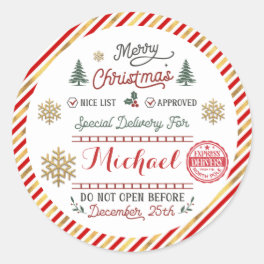 Personalized Special Delivery North Pole Santa Classic Round Sticker