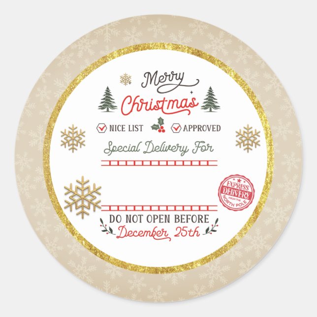 Personalized Special Delivery North Pole Santa Classic Round Sticker (Front)