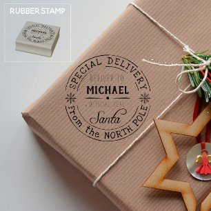 Personalized Special Delivery North Pole Santa Rubber Stamp