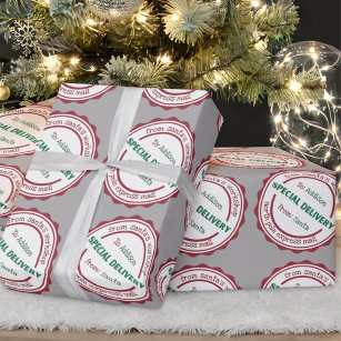 North Pole Mail Christmas Wrapping Paper Roll, Winter Holiday Xmas Gift Wrap,  Secret Santa Party Supplies and Decor, Santa's Air Post 
