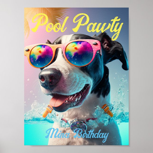 Personalized Special Pool Pawty for your Dog Party Poster (Front)
