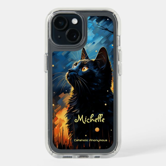 Personalized Speck iPhone 15 Case for Cat Lovers (Front (Black))