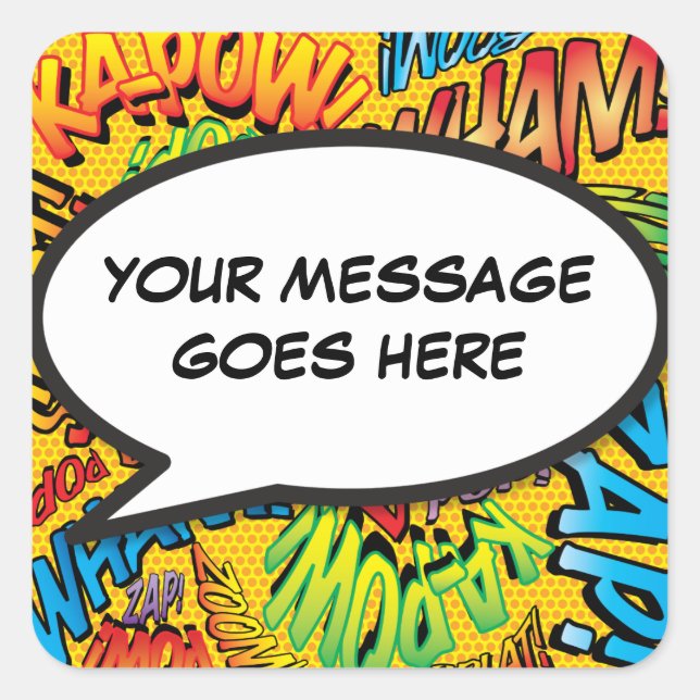 Personalized Speech Bubble Fun Comic Book Square Sticker (Front)