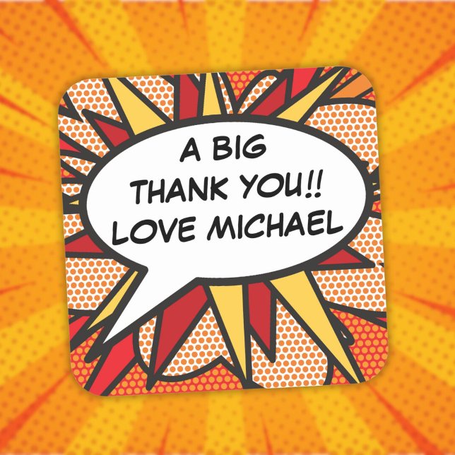 Personalized Speech Bubble Fun Modern Comic Book Square Sticker (Personalized Speech Bubble Fun Modern Comic Book Square Sticker)