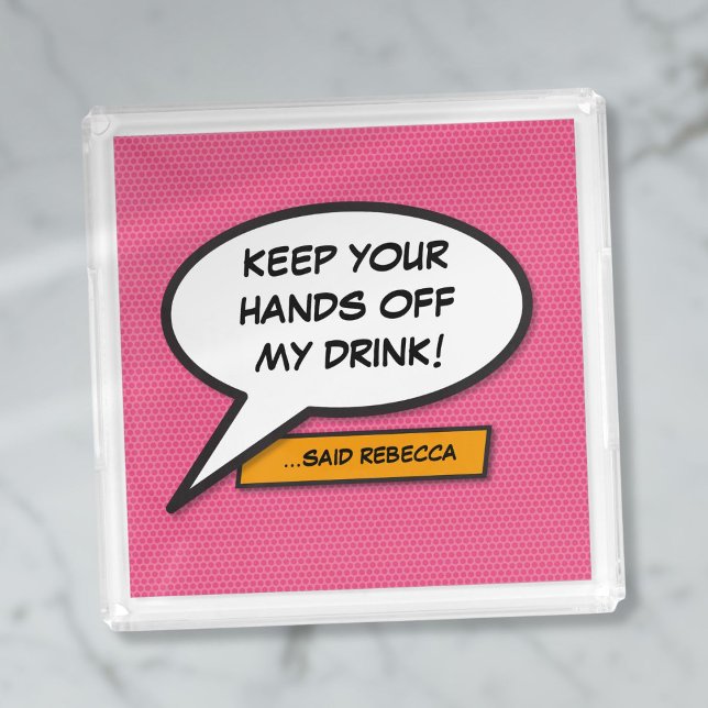Personalized Speech Bubble Fun Pink Comic Book Acrylic Tray (Personalized Speech Bubble Fun Pink Comic Book Acrylic Tray)