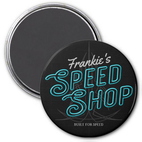 Personalized Speed Shop Custom Neon Hot Rod Garage Magnet