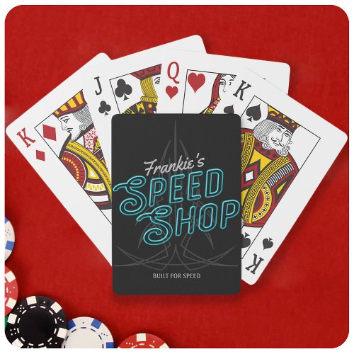 Personalized Speed Shop Custom Neon Hot Rod Garage Playing Cards