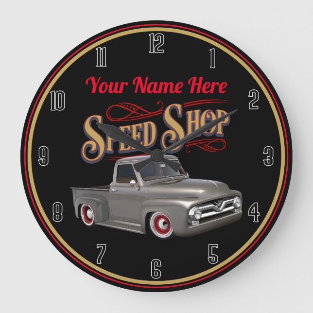 Personalized Speed Shop Truck Large Clock (Front)