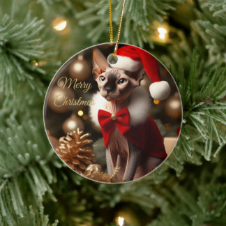 Personalized Sphynx Cat Christmas Pet Photo Ceramic Ornament