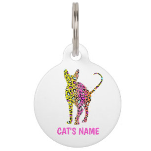 Personalized Sphynx Cat Silhouette Leopard Print Pet ID Tag