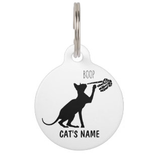 Personalized Sphynx Cat Skeleton Hand Nose Boop Pet ID Tag