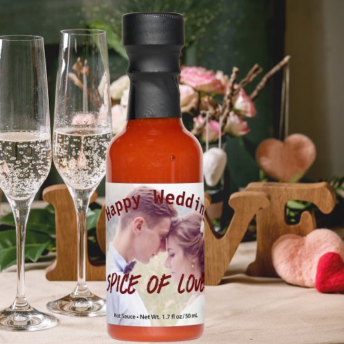Personalized Spice of Love Happy Wedding Photo on Hot Sauces