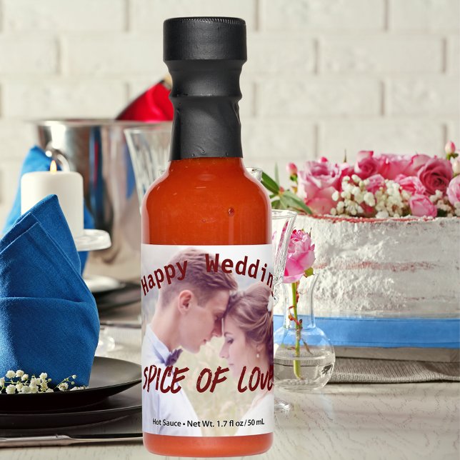 Personalized Spice of Love Happy Wedding Photo on Hot Sauces (Creator Uploaded)