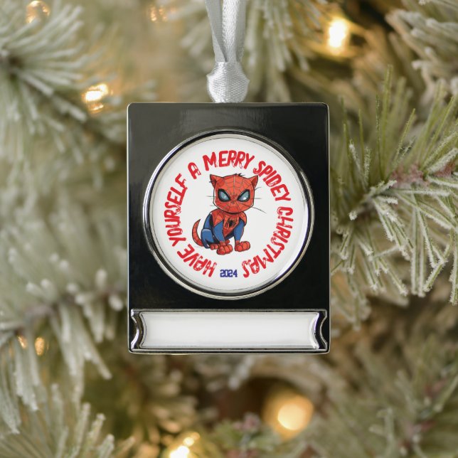 Personalized Spider Cat  Silver Plated Banner Ornament (Tree)