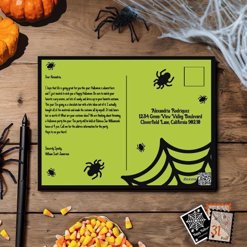 Personalized Spiderweb Halloween Holiday Postcard