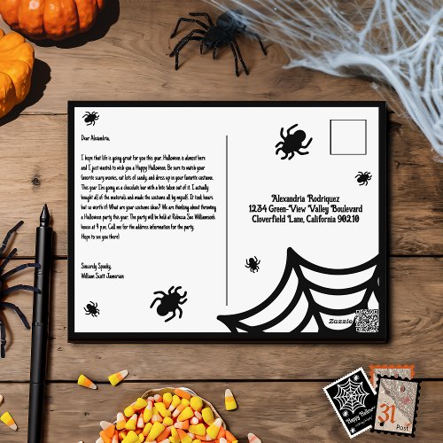 Personalized Spiderweb Halloween Holiday Postcard