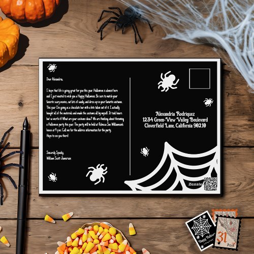 Personalized Spiderweb Halloween Holiday Postcard