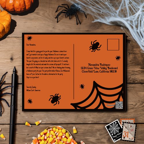 Personalized Spiderweb Halloween Holiday Postcard