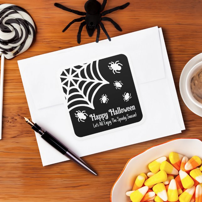Personalized Spiderweb Halloween Square Sticker (Creator Uploaded)